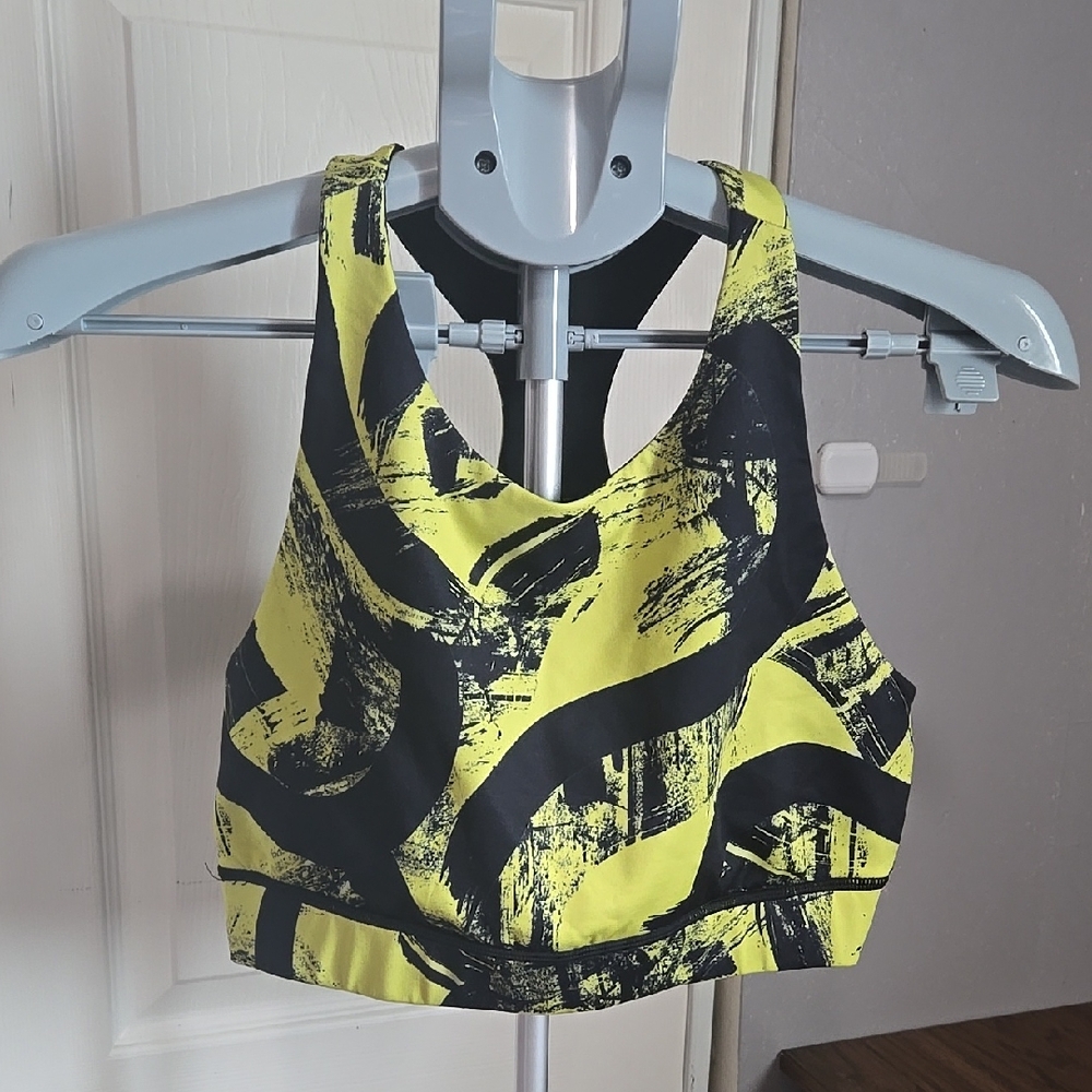 Yellow and Black Abstract Sports Bra